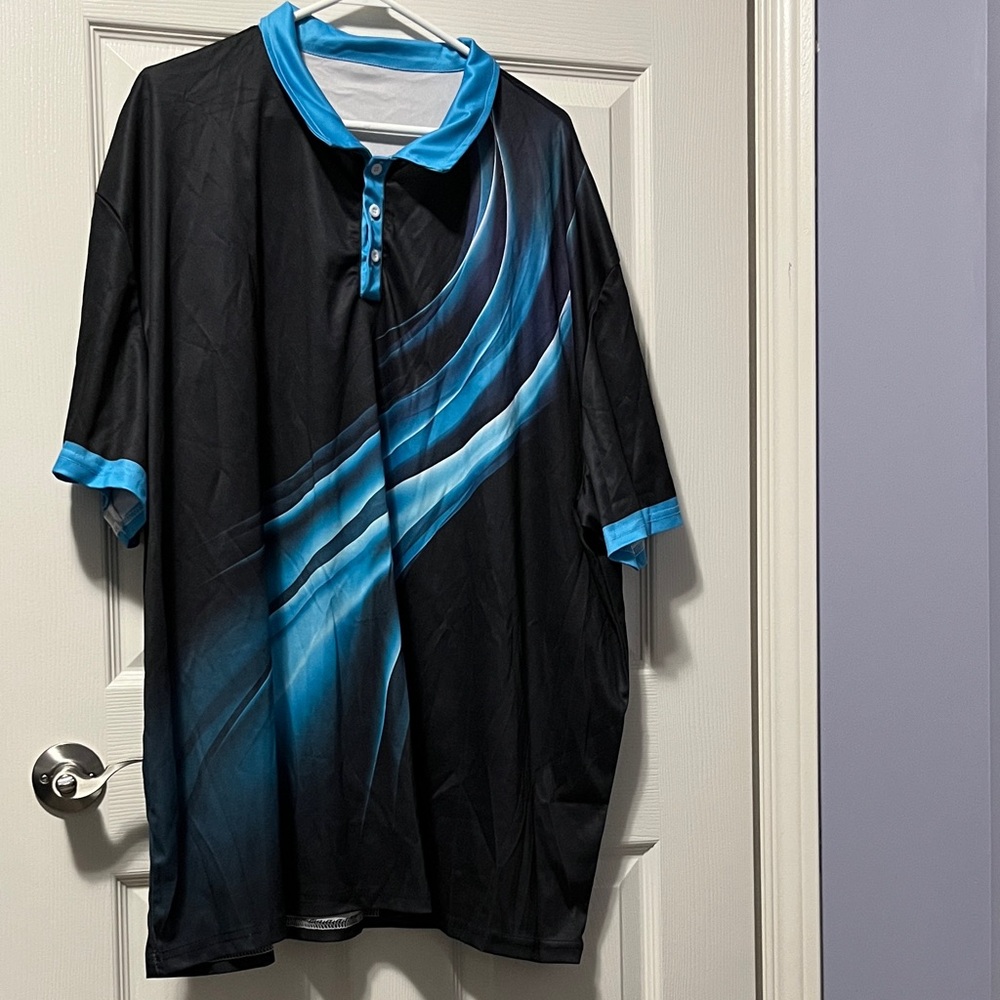 New Men's Polo Shirt Black Bright Blue Design Office Business Casual Plus Size